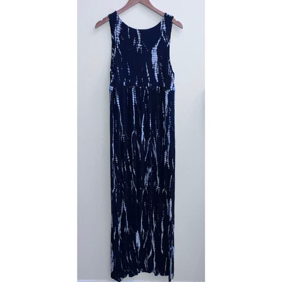 Matty M Tie Dye Maxi Dress Women Size XL Navy Blue Sleeveless Stretch Relaxed - Picture 2 of 6